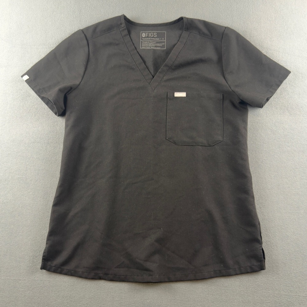 FIGS Catarina One-Pocket Scrub Top Black V-Neck Technical Collection FW1000 S